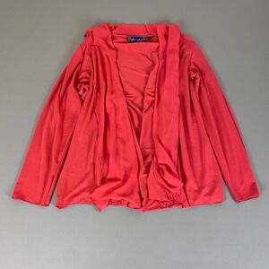 Susan Graver Cardigan Sweater‎ Women's 1X Coral Red Long Sleeve Open Knit Top